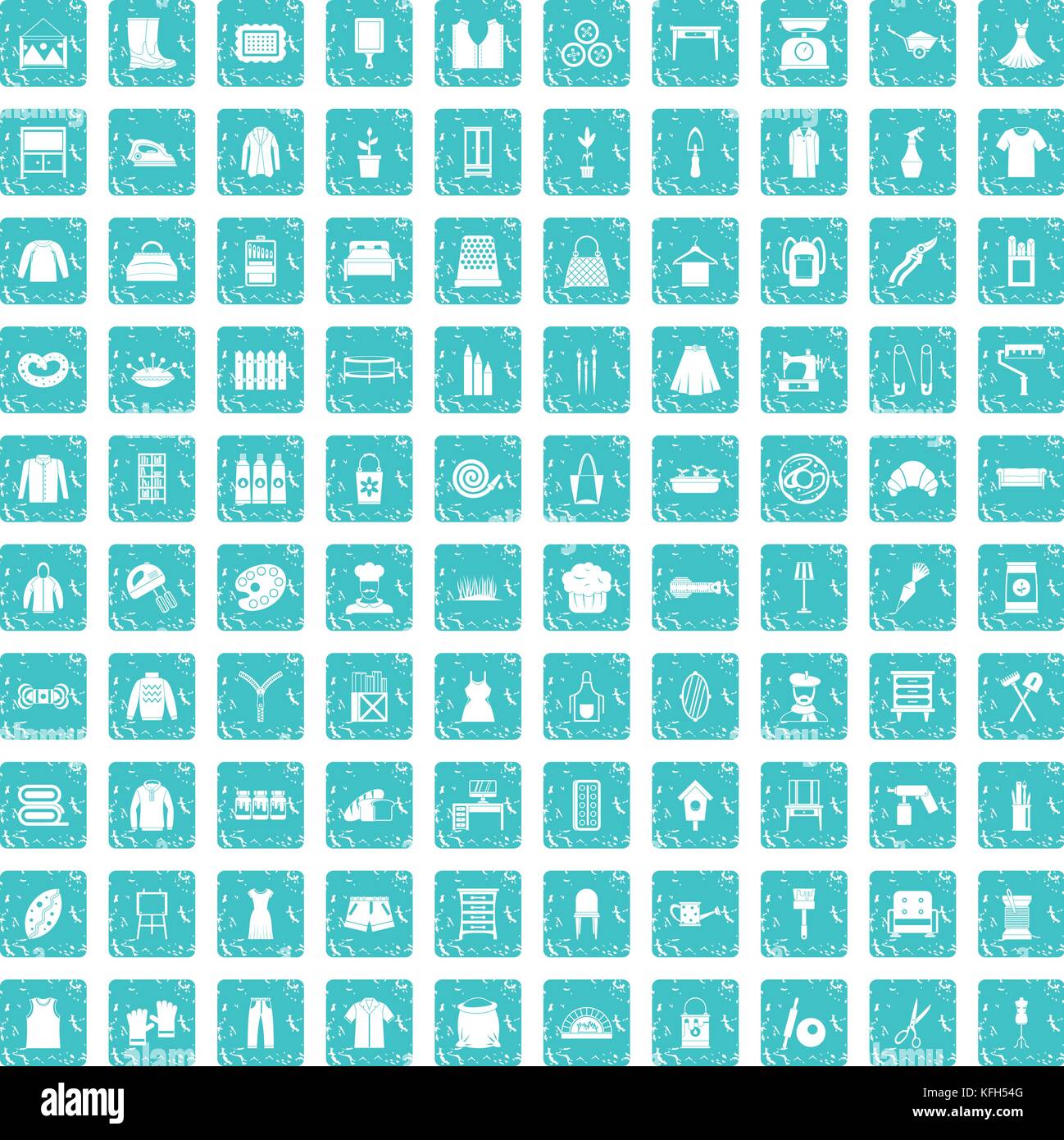 100 needlework icons set grunge blue Stock Vector Image & Art - Alamy