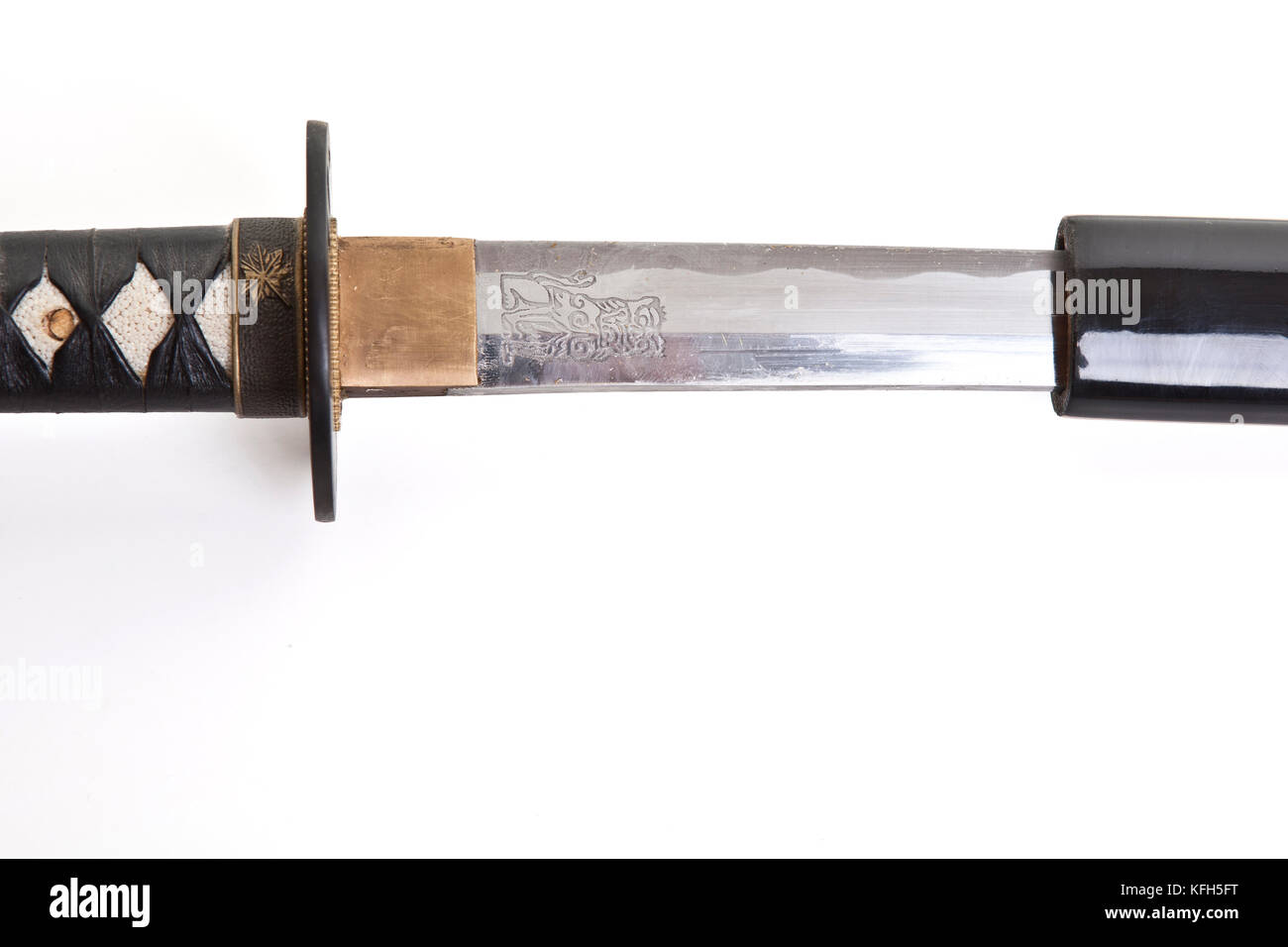 Detail from the very sharp steel blade on a Japanese Samurai sword or Katana.  The blade has to be constantly kept waxed to protect against oxidizatio  Stock Photo - Alamy