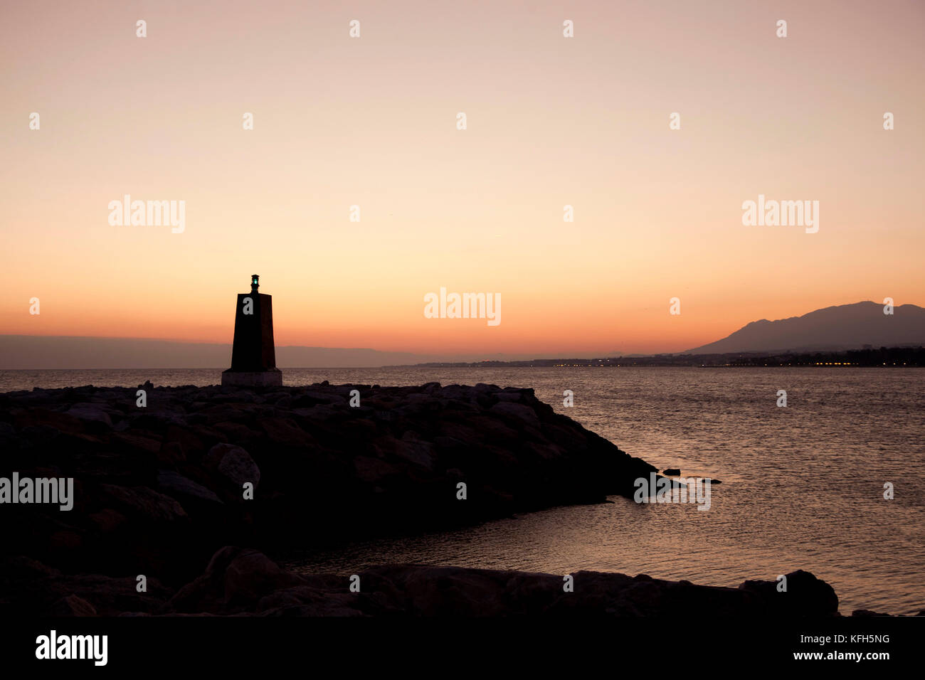 Entrance starboard beacon at Marbellas Puerto Deportivo, Malaga, Andalusia, Spain. Stock Photo