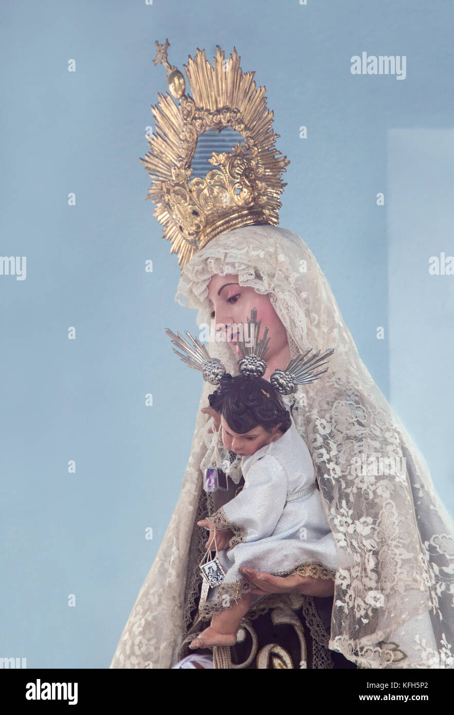 Virgen del Carmen and baby Jesus at Puerto Deportivo Virgen del Carmen. Marbella, Malaga, Andalusia, Spain. Stock Photo