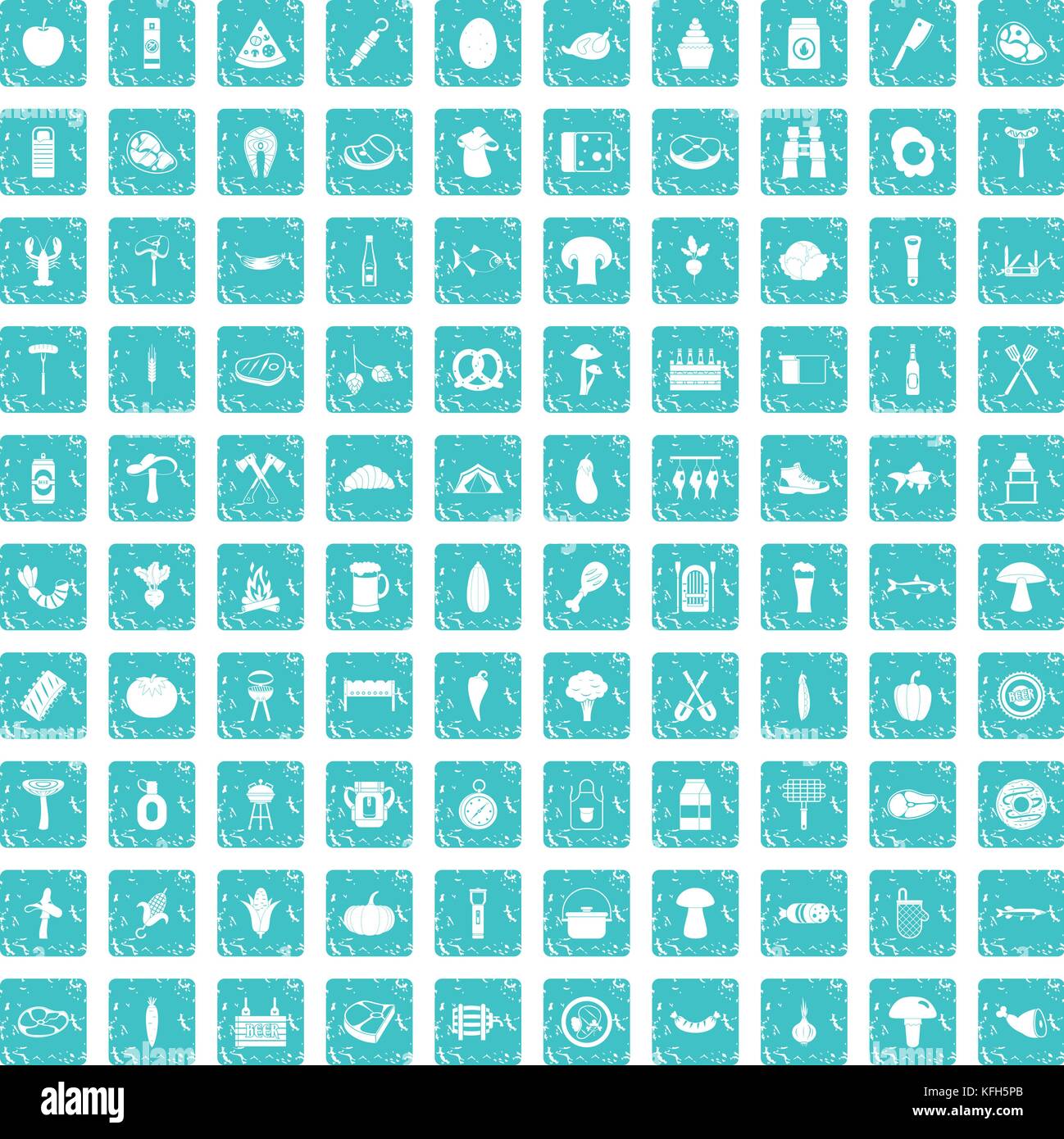 100 barbecue icons set grunge blue Stock Vector Image & Art - Alamy