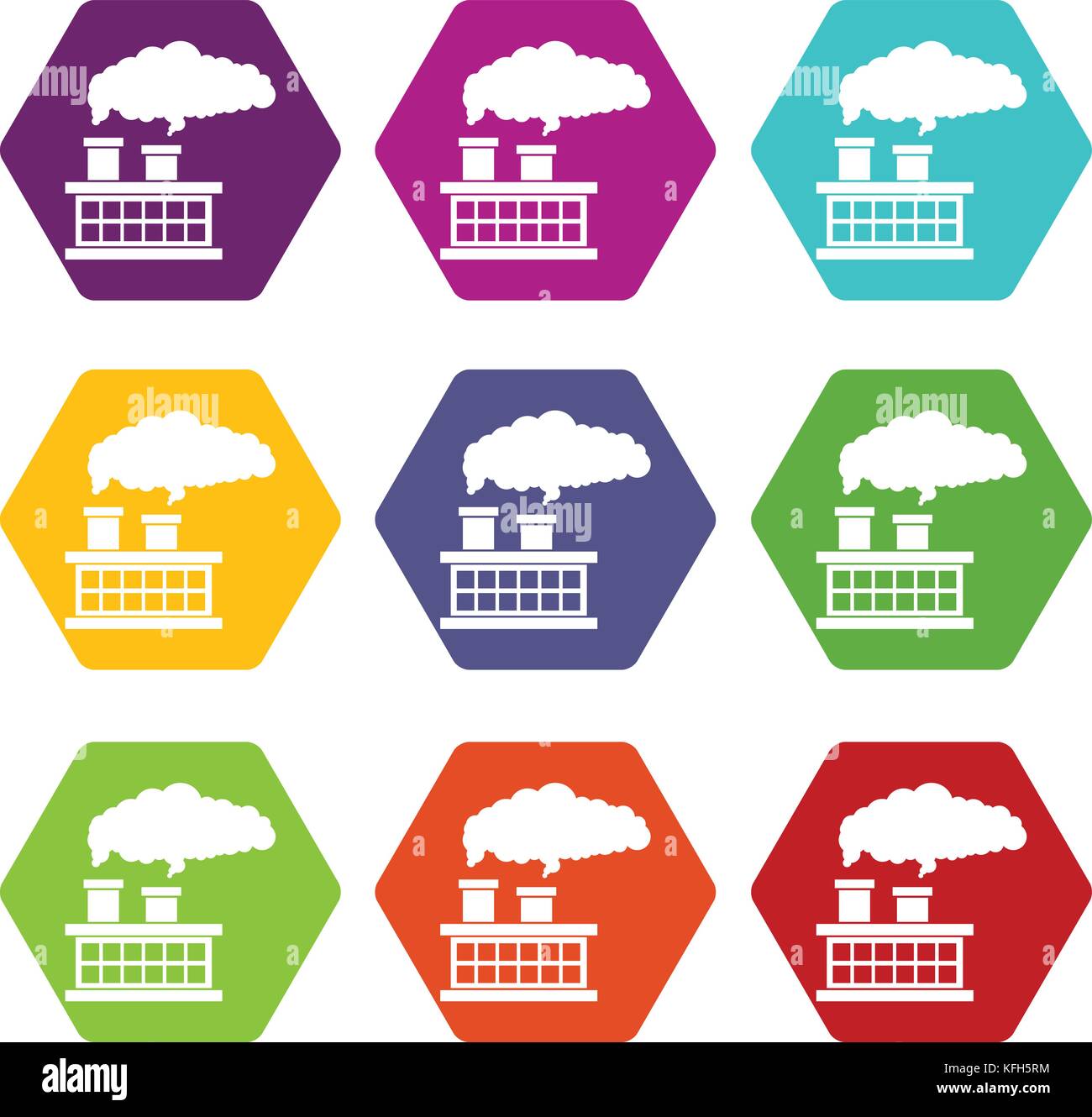 Plant pipe with smoke icon set color hexahedron Stock Vector Image ...