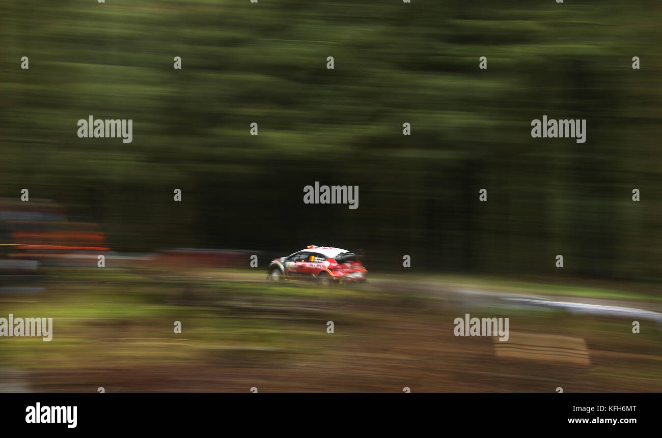 Craig Breen and Scott Martin in their Citroen Total Abu Dhabi WRT Citroen C3 WRC during day four of the Dayinsure Wales Rally GB. Stock Photo