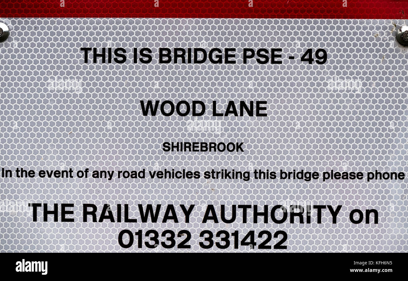 A Railway Authority reflective bridge identification panel Stock Photo Alamy