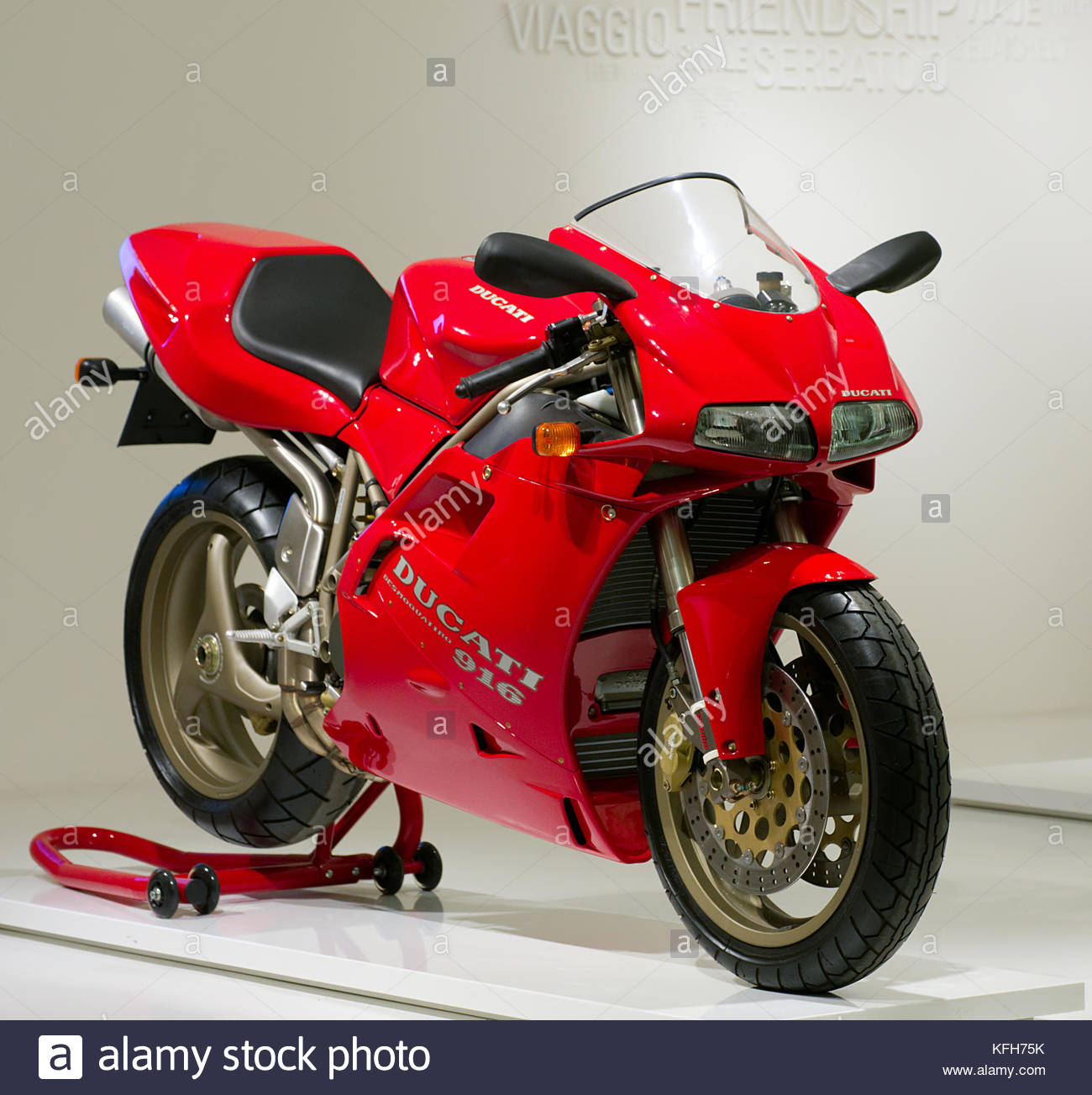 Ducati 916 Motorcycle on display at the Ducati Factory museum, Bologna Italy.