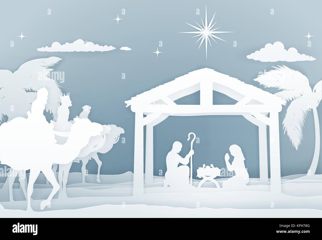 Nativity Christmas Scene Papercraft Style Stock Vector