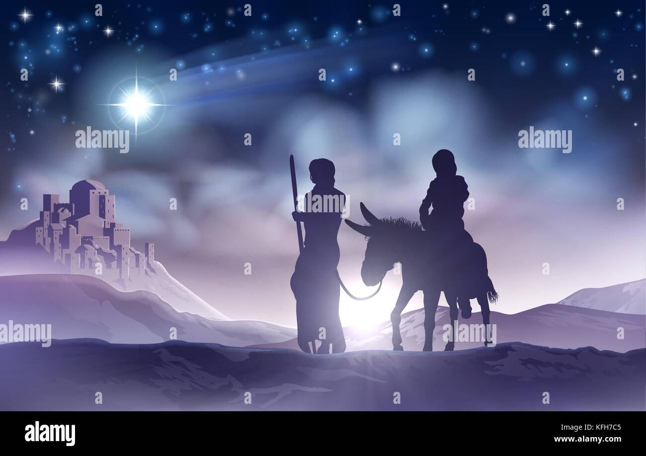 Nativity Christmas Illustration Mary and Joseph Stock Vector