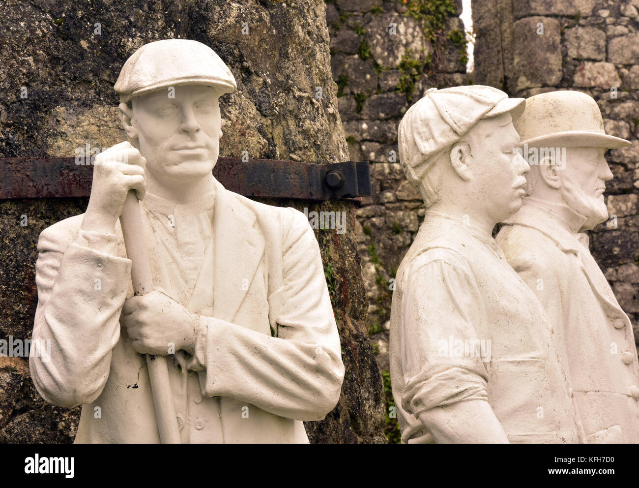Statues made from china clay or stone outside of the china clay museum at wheat Martyn, saint