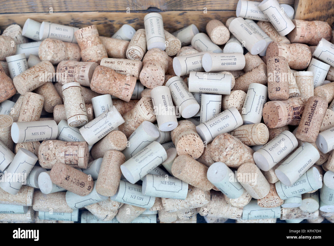 Assorted wine bottle corks in restaurant window Stock Photo Alamy
