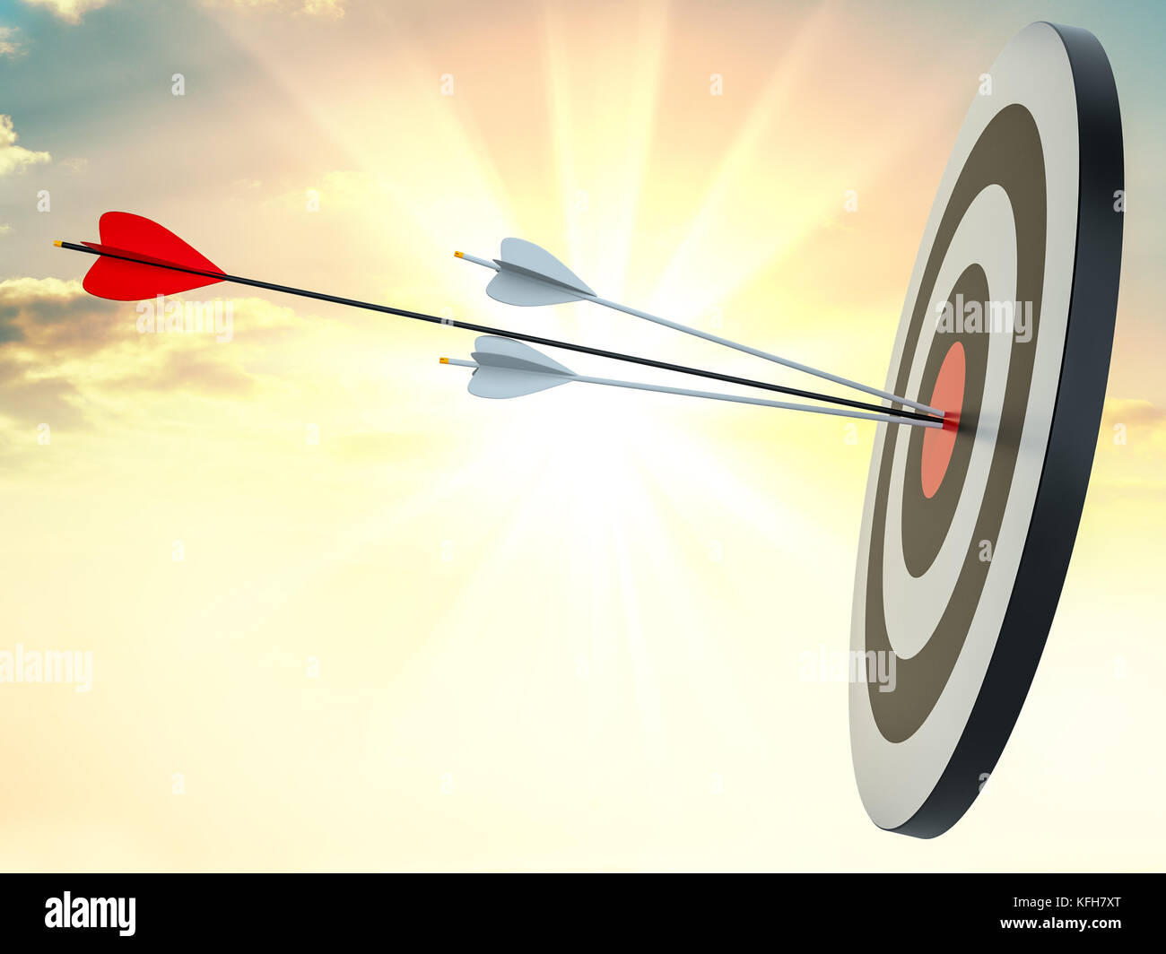 Target hit in center by arrows Stock Photo Alamy