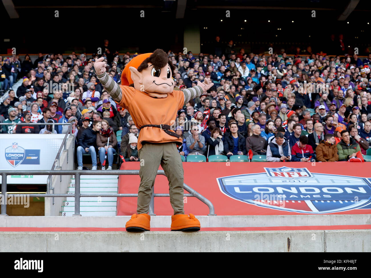 Cleveland Browns mascot Brownie the Elf during the International Series