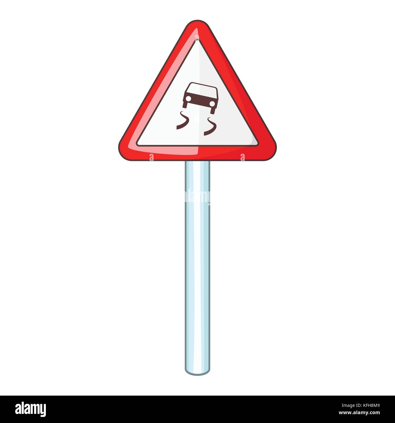 Slippery when wet road sign icon, cartoon style Stock Vector Image