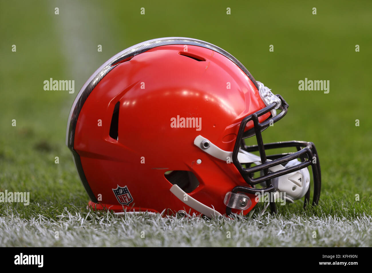 A Cleveland Browns helmet during the International Series NFL match at Twickenham, London. Stock Photo