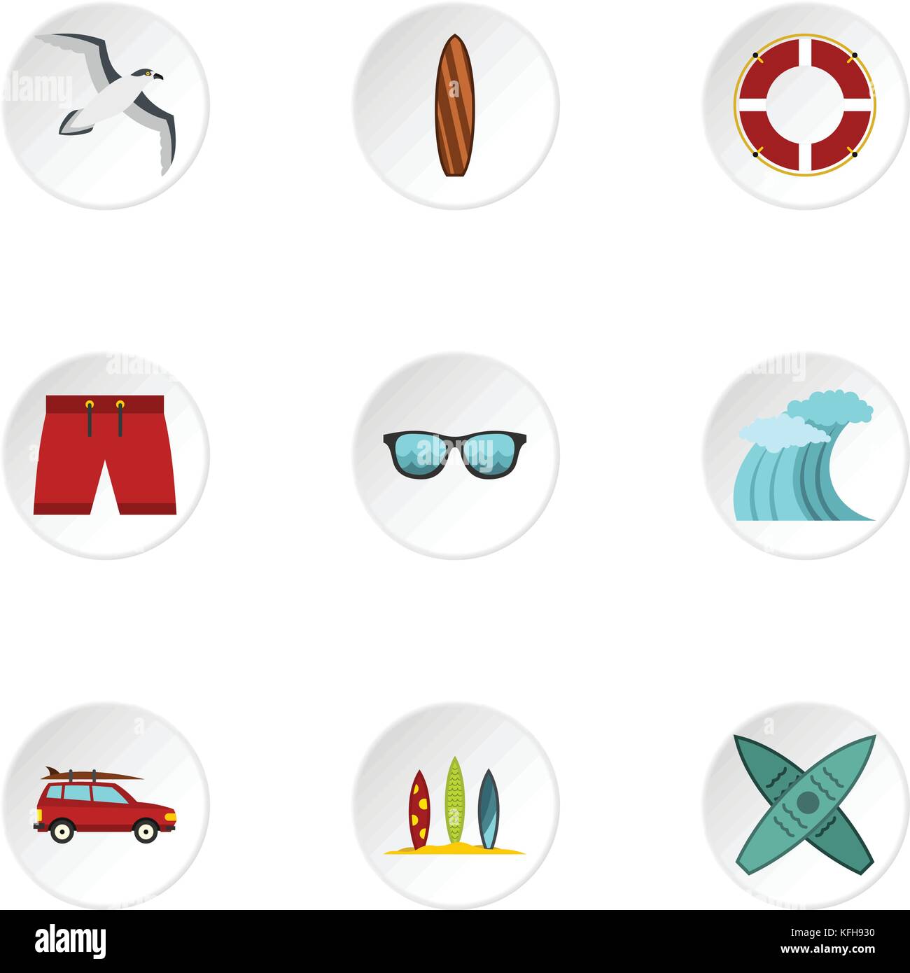 Surfing in sea icons set, flat style Stock Vector Image & Art - Alamy