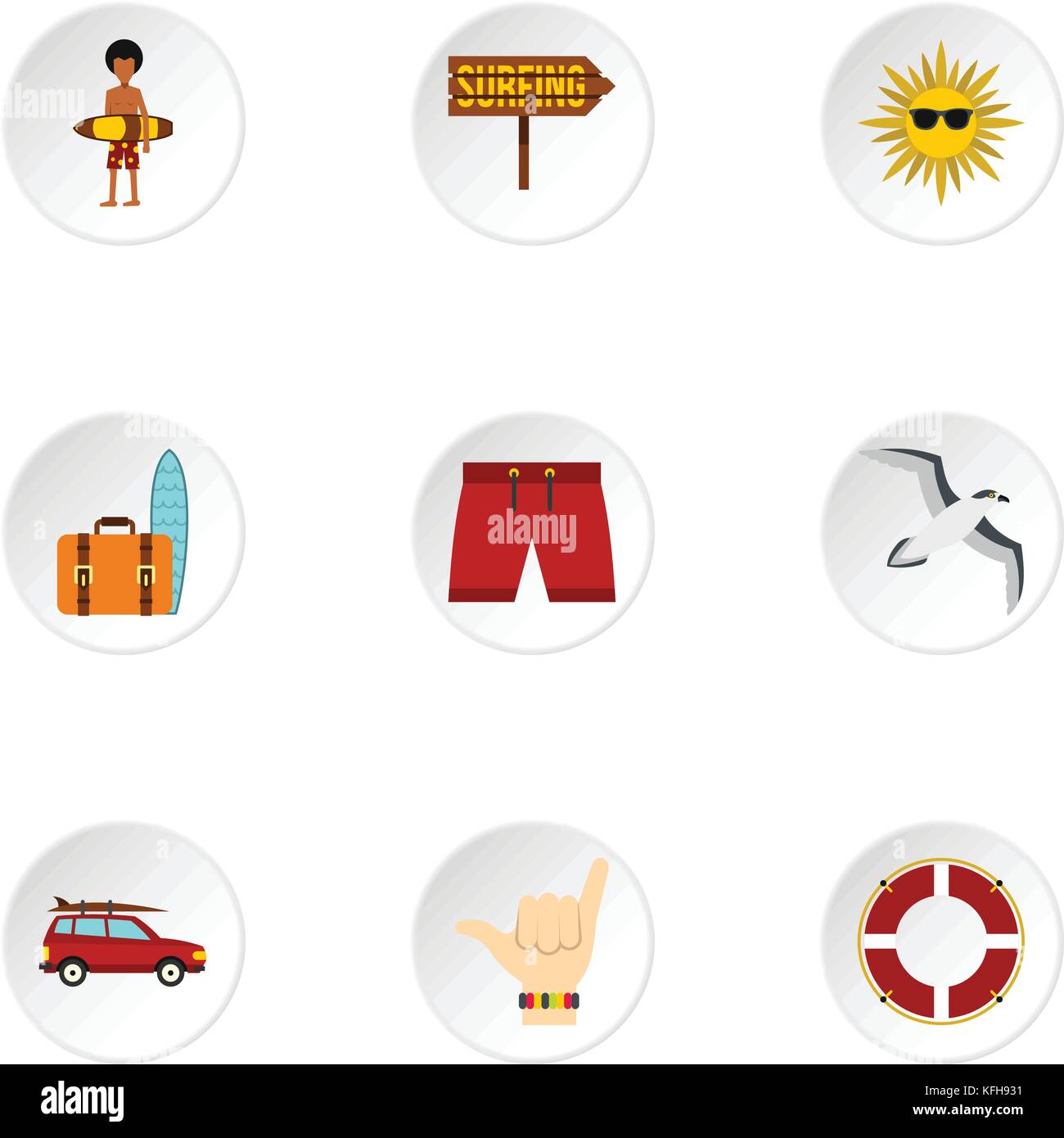 Surfing icons set, flat style Stock Vector Image & Art - Alamy
