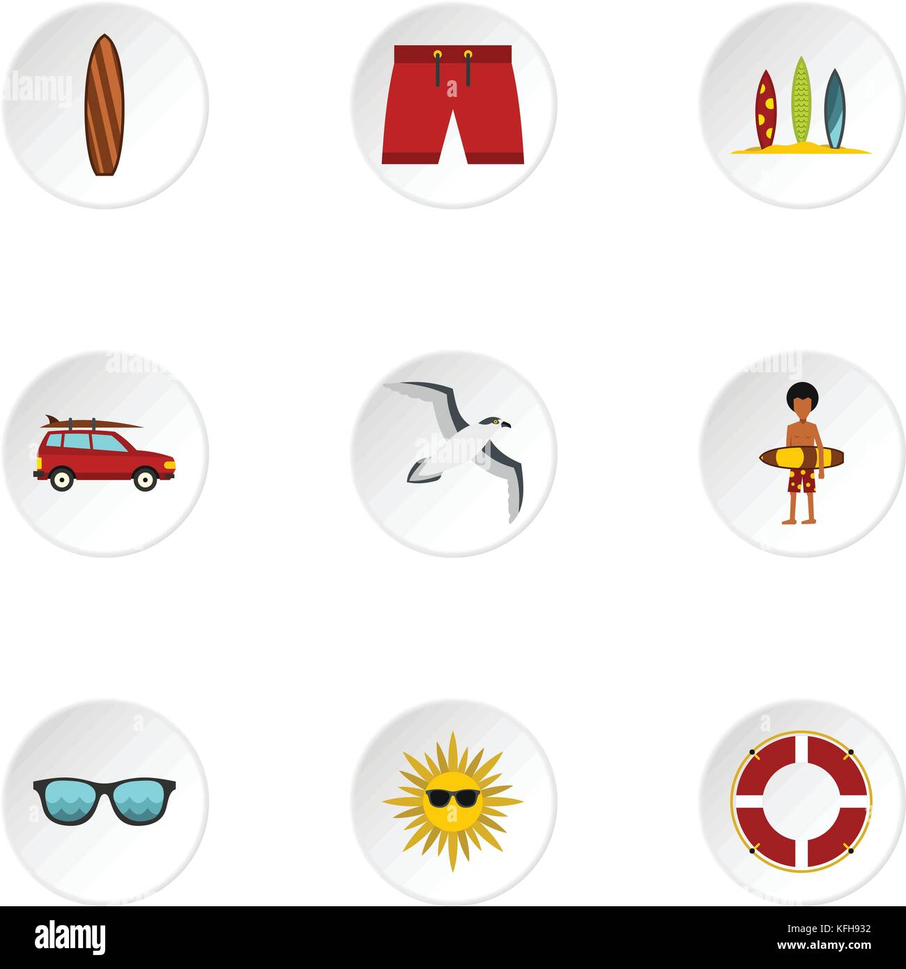 Swimming on surfboard icons set, flat style Stock Vector Image & Art ...