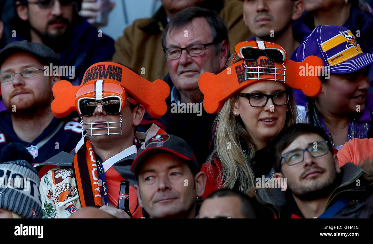 Cleveland Browns fans in the stands during the International Series NFL match at Twickenham, London. Stock Photo