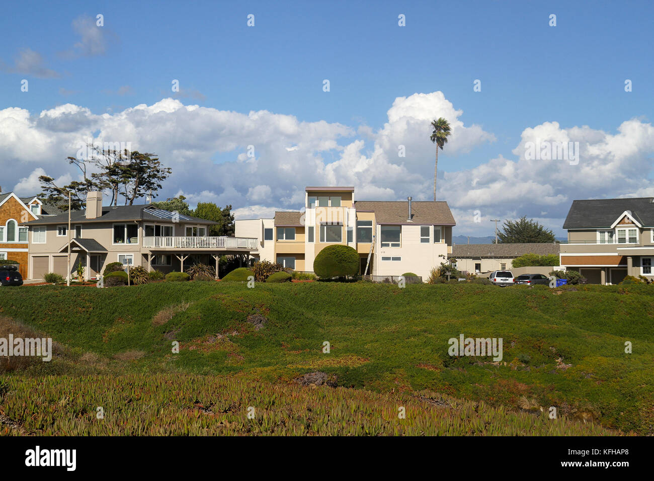 Homes near West Cliff Drive, Santa Cruz, California, United States Stock Photo