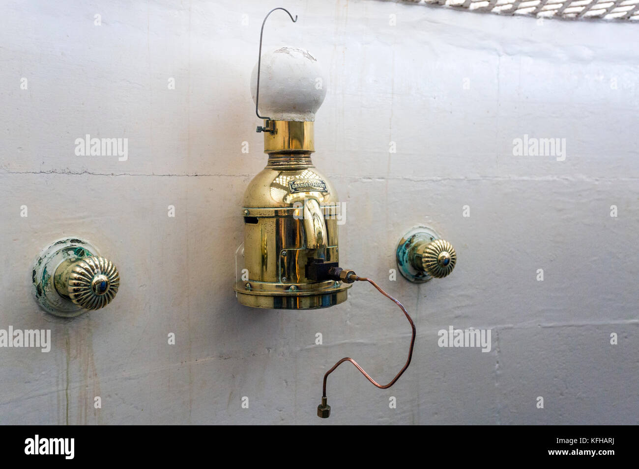 An early form of paraffin vapour burner displayed in the lantern of Kinnaird Head lighthouse,  Fraserburgh, Aberdeenshire, Scotland, UK Stock Photo