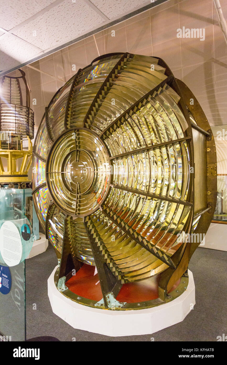 A display of some of the huge lighthouse lenses and prisms in the Museum of Scottish Lighthouses