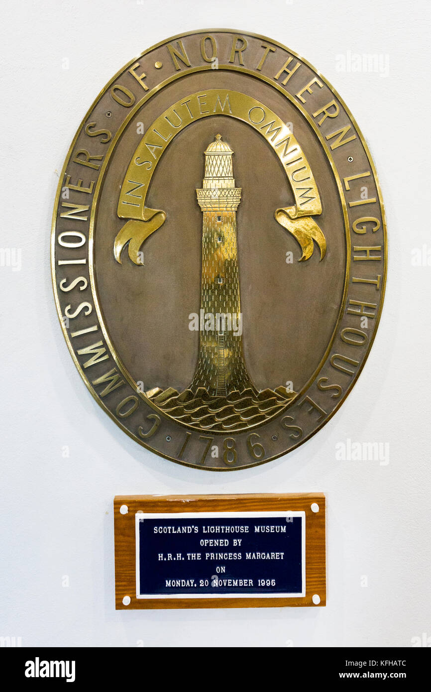 Commissioners of Northern Lighthouses plaque in the Museum of Scottish Lighthouses at Fraserburgh, Aberdeenshire, Scotland, UK Stock Photo