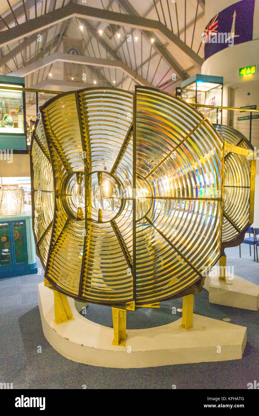A display of some of the huge lighthouse lenses and prisms in the