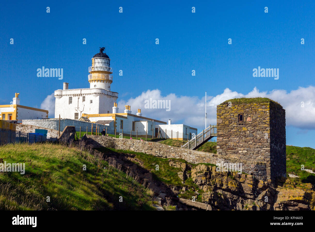 Kinnaird Head lighthouse is built on top of an historic castle in Fraserburgh, Aberdeenshire, Scotland, UK Stock Photo
