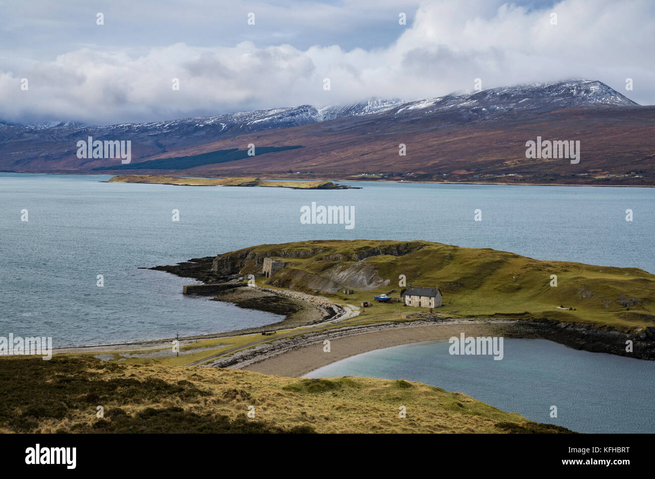 View of Ard Neackie peninsula, Loch Eriboll in the Scottish Highlands, part of North Coast 500 tourist route in north coast of Scotland , Sutherland, Stock Photo