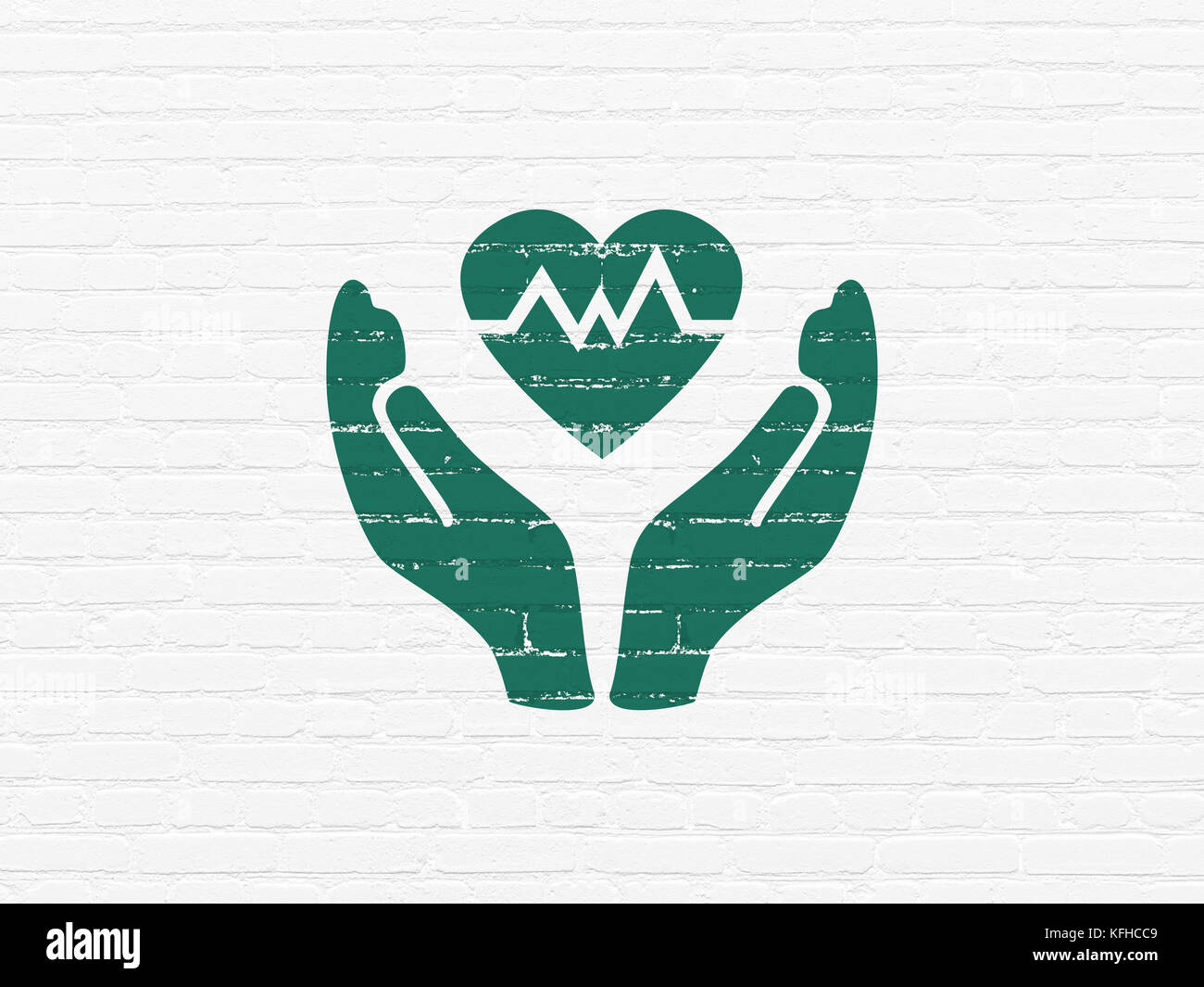 Insurance concept: Heart And Palm on wall background Stock Photo - Alamy