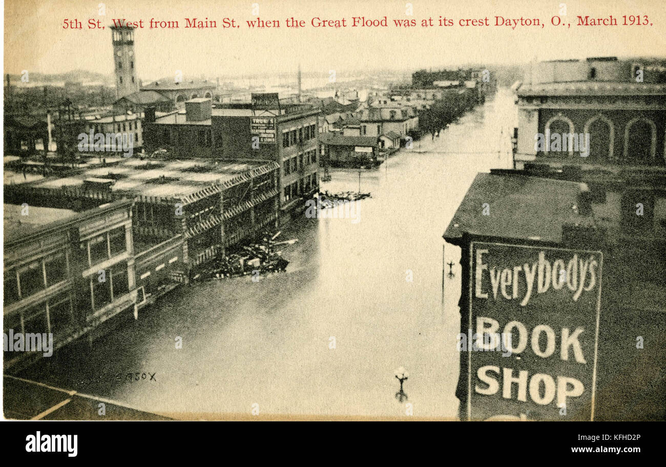 1913 USA photo postcard trolley car flipped during Dayton OH flood