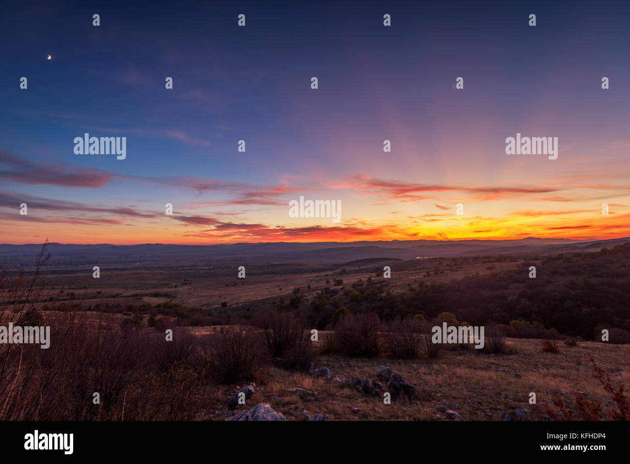 Mountain autumn sunset panoramic landscape with colorful forest Stock ...
