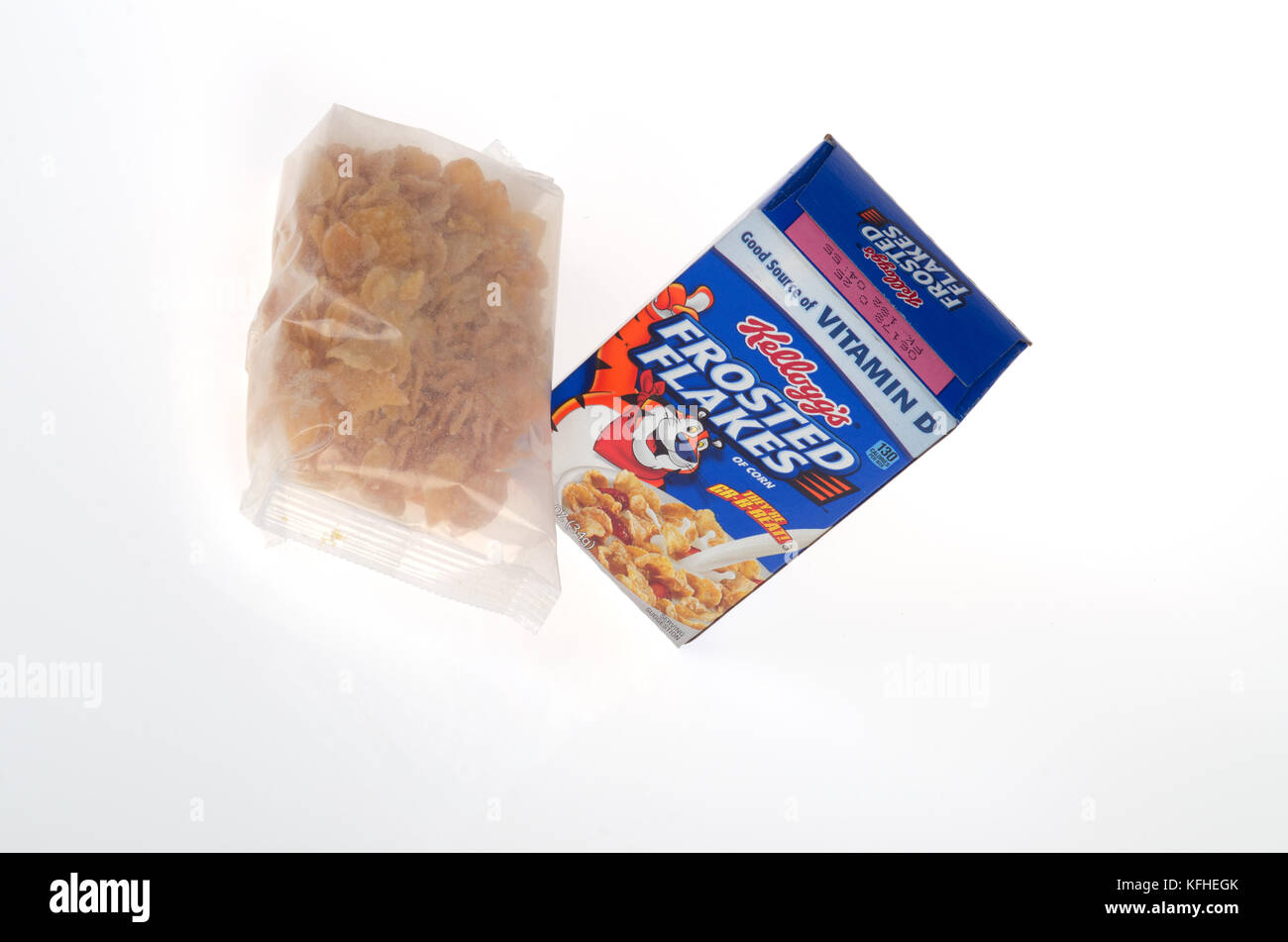 Kellogg's Frosted Flakes cereal box and bag Stock Photo - Alamy