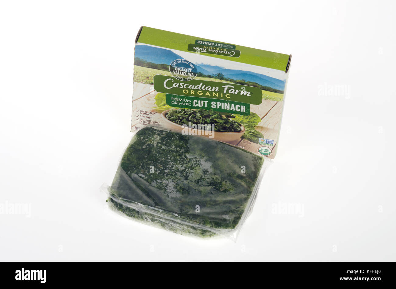 Cascadian Farm Frozen Organic Cut Spinach Stock Photo