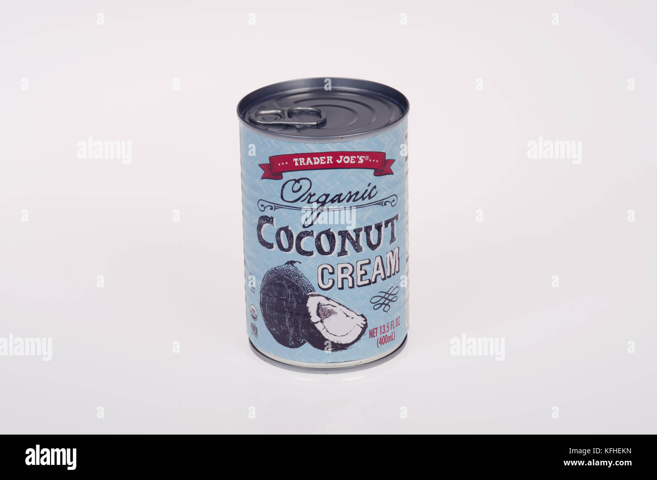 Trader Joe’s Organic coconut cream can Stock Photo