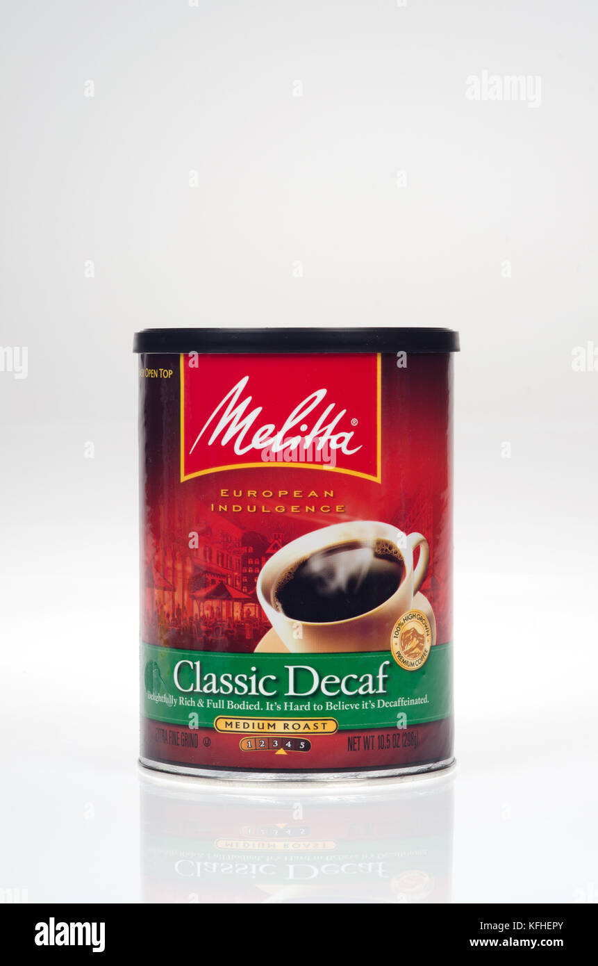 Melitta decaffeinated coffee can Stock Photo Alamy
