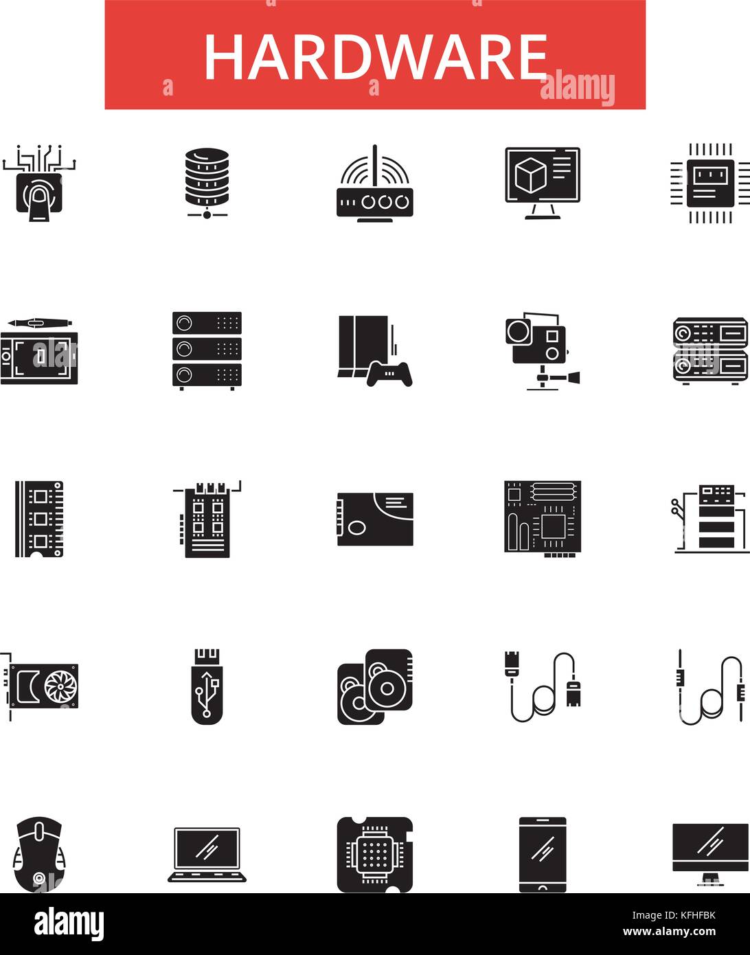 Hardware illustration, thin line icons, linear flat signs, vector ...