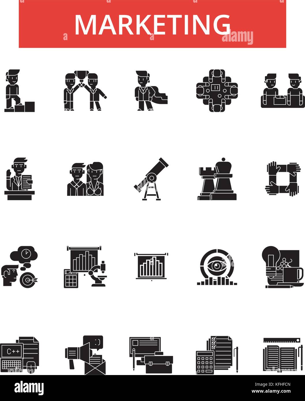 Marketing illustration, thin line icons, linear flat signs, vector ...