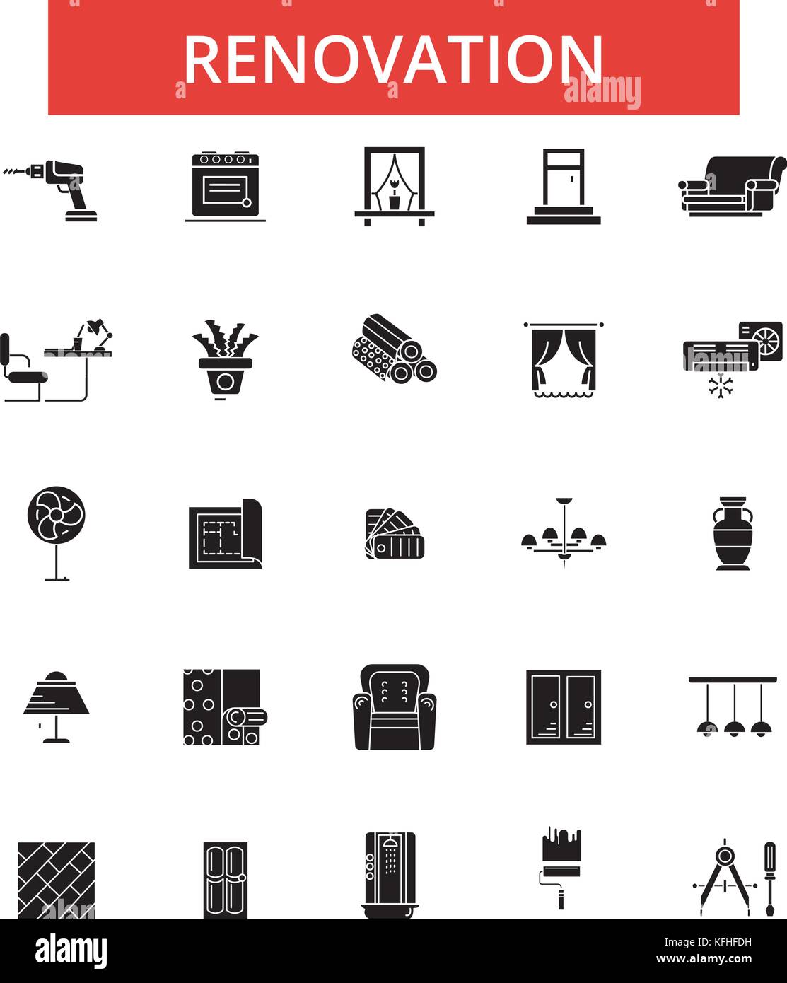 Renovation illustration, thin line icons, linear flat signs, vector ...