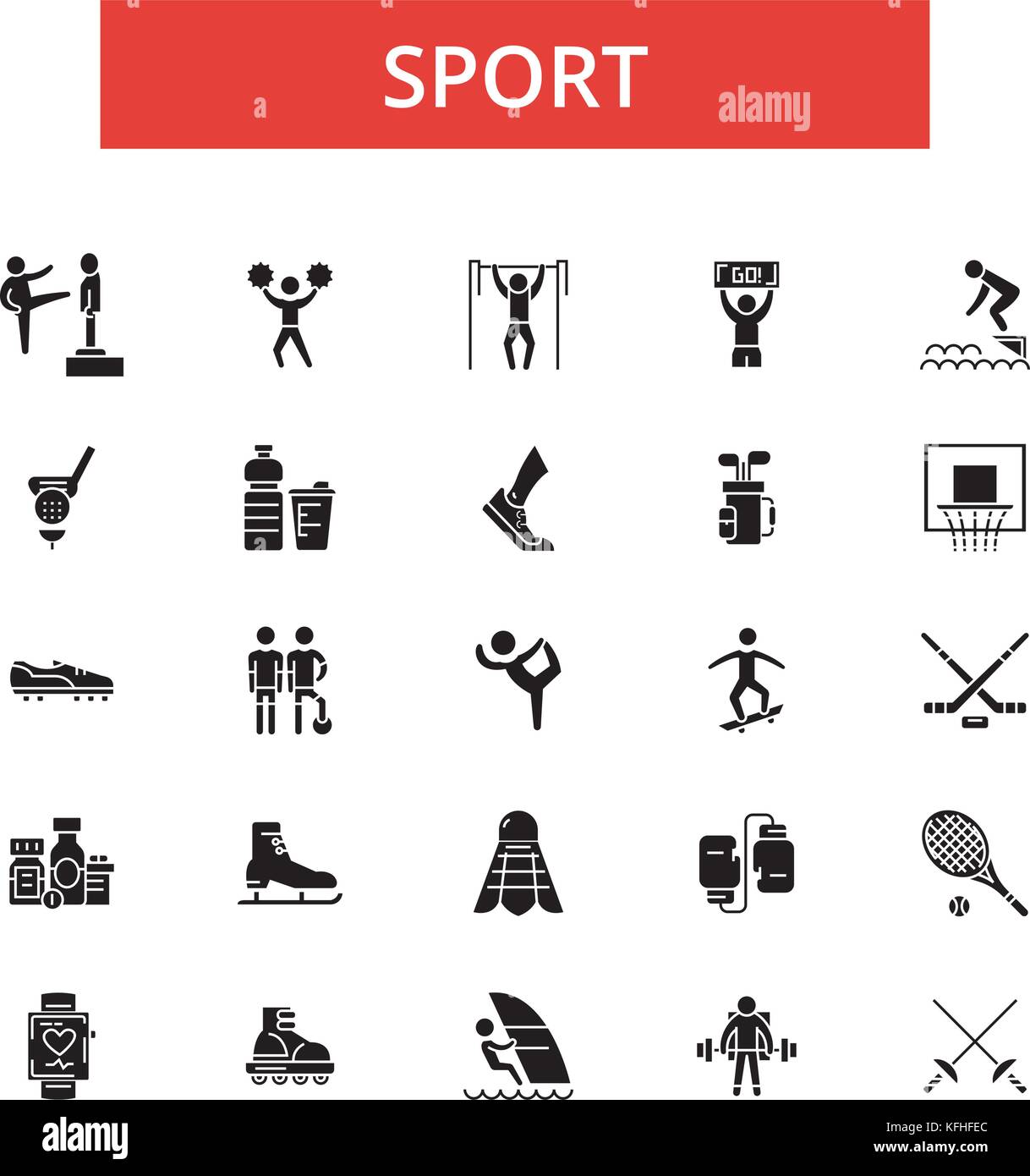 Sport illustration, thin line icons, linear flat signs, vector symbols, outline pictograms set, editable strokes Stock Vector