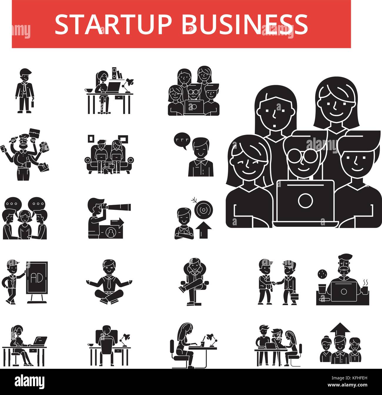 Startup business illustration, thin line icons, linear flat signs ...