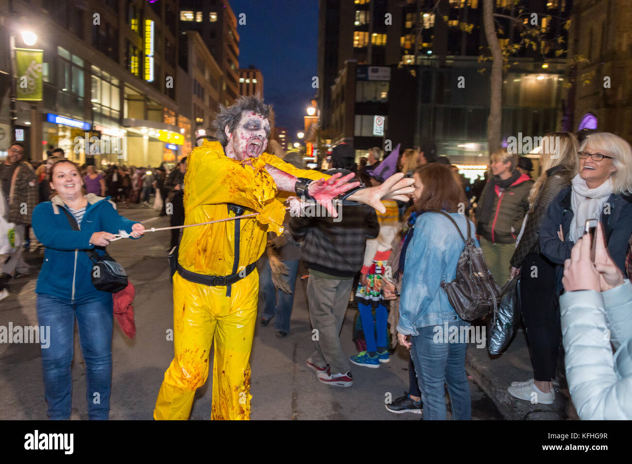 Montreal, Canada. 28th October 2017. People taking part in the Zombie Walk in Montreal Downtown Credit: Marc Bruxelle/Alamy Live News Stock Photo