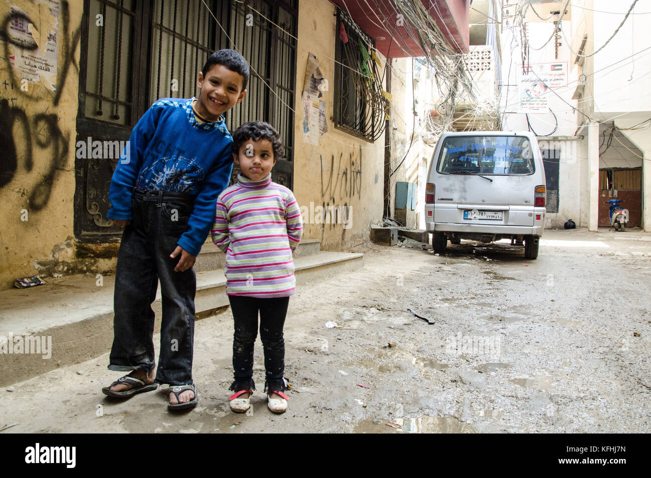 Tripoli, Lebanon. 13th Mar, 2016. Two children, brother and sister, are