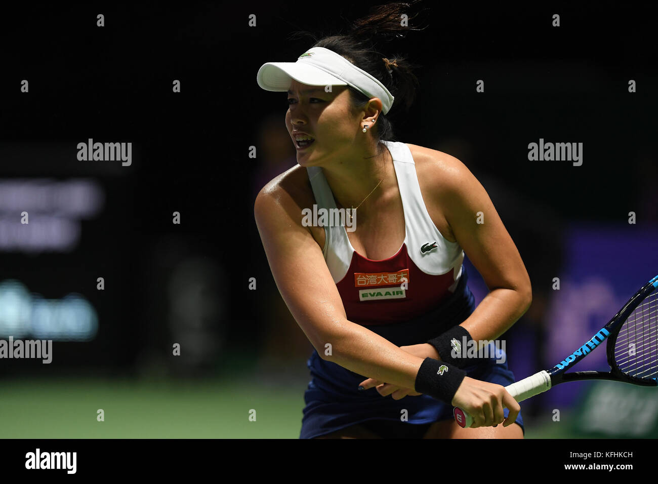 Singapore. 28th Oct, 2017. Yung-Jan Chan (TWN), OCT 28, 2017 - Tennis :BNP  Paribas WTA Finals Singapore 2017 match between Yung-Jan Chan (TWN)/Martina  Hingis (CHE) 0-2 Timea Babos (HUN)/Andrea Hlavackova (CZE) at