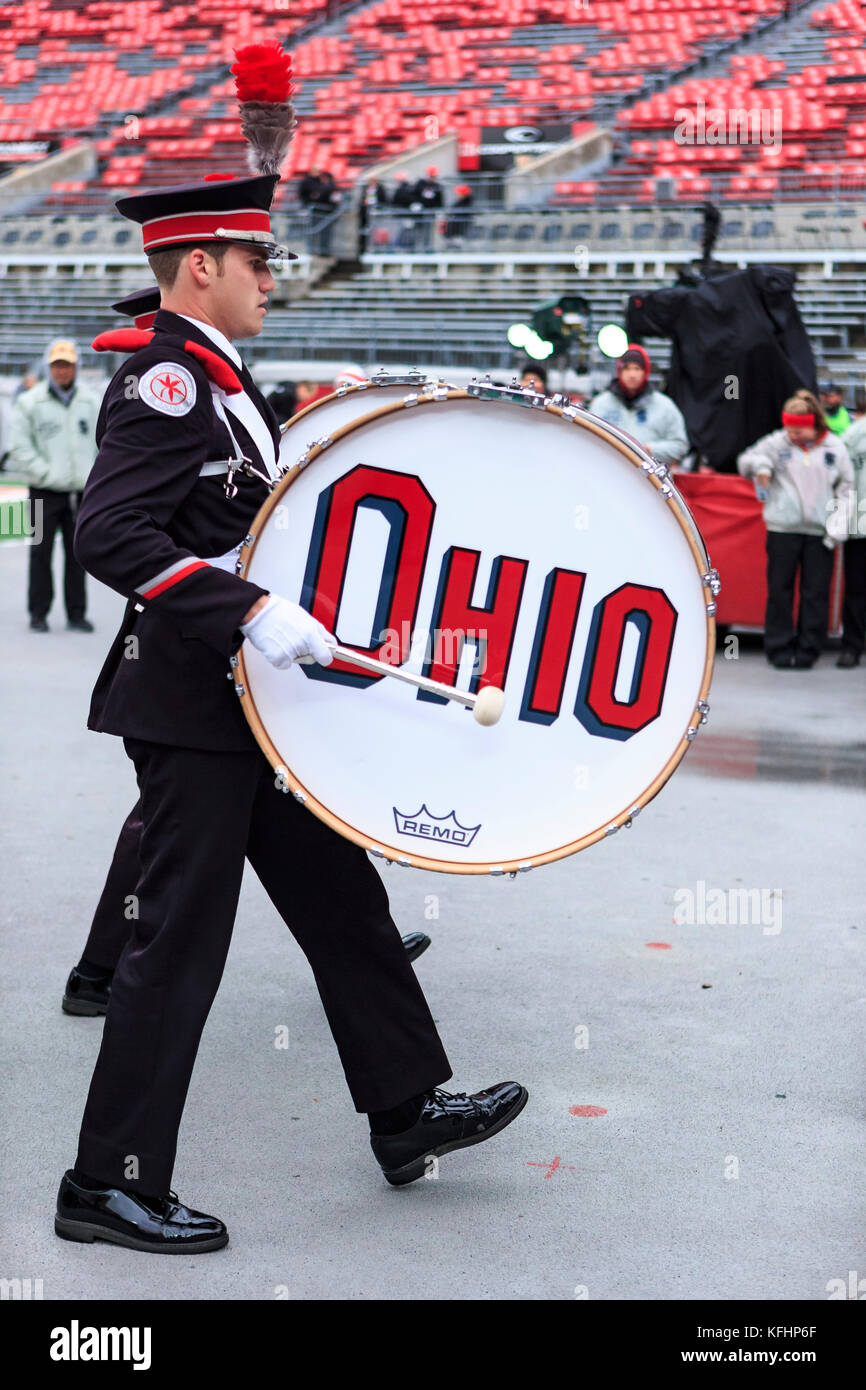 October 28, 2017 Ohio State Marching Band bass drummer performs prior to kickoff at the NCAA