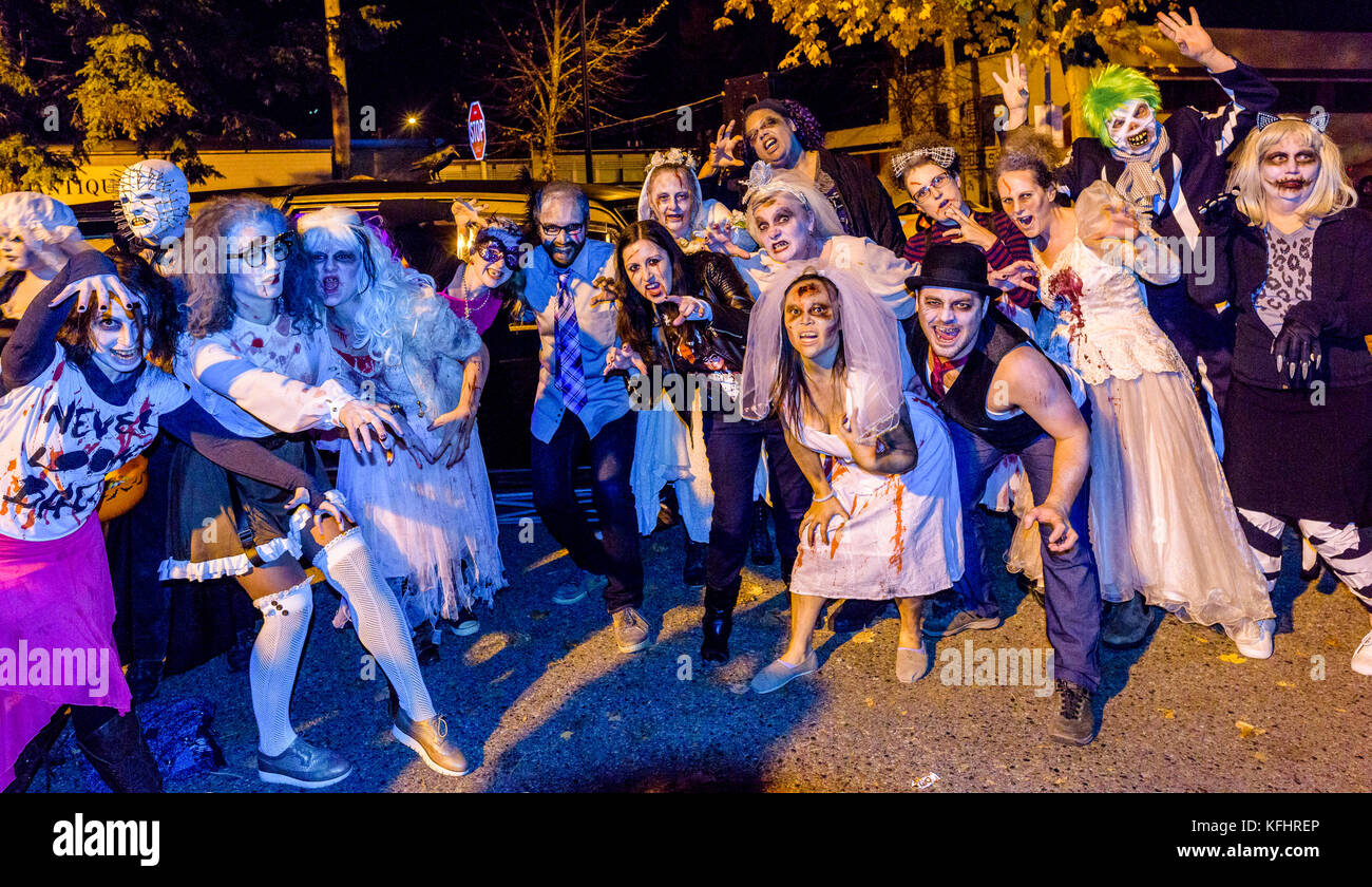 Zombies at Parade of Lost Souls, Commercial Drive neighbourhood, Vancouver, British Columbia, Canada. Stock Photo