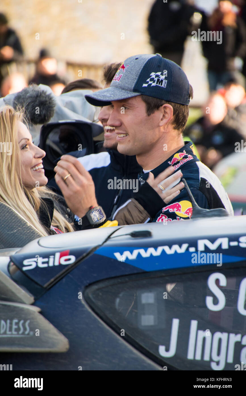 Lake Brenig Wales Uk 29th Oct 2017 Sebastien Ogier Fra Is Congratulated By His Wife After Winning His 5th World Rally Championship Following The Rally Gb Round Of The 2017 Fia World
