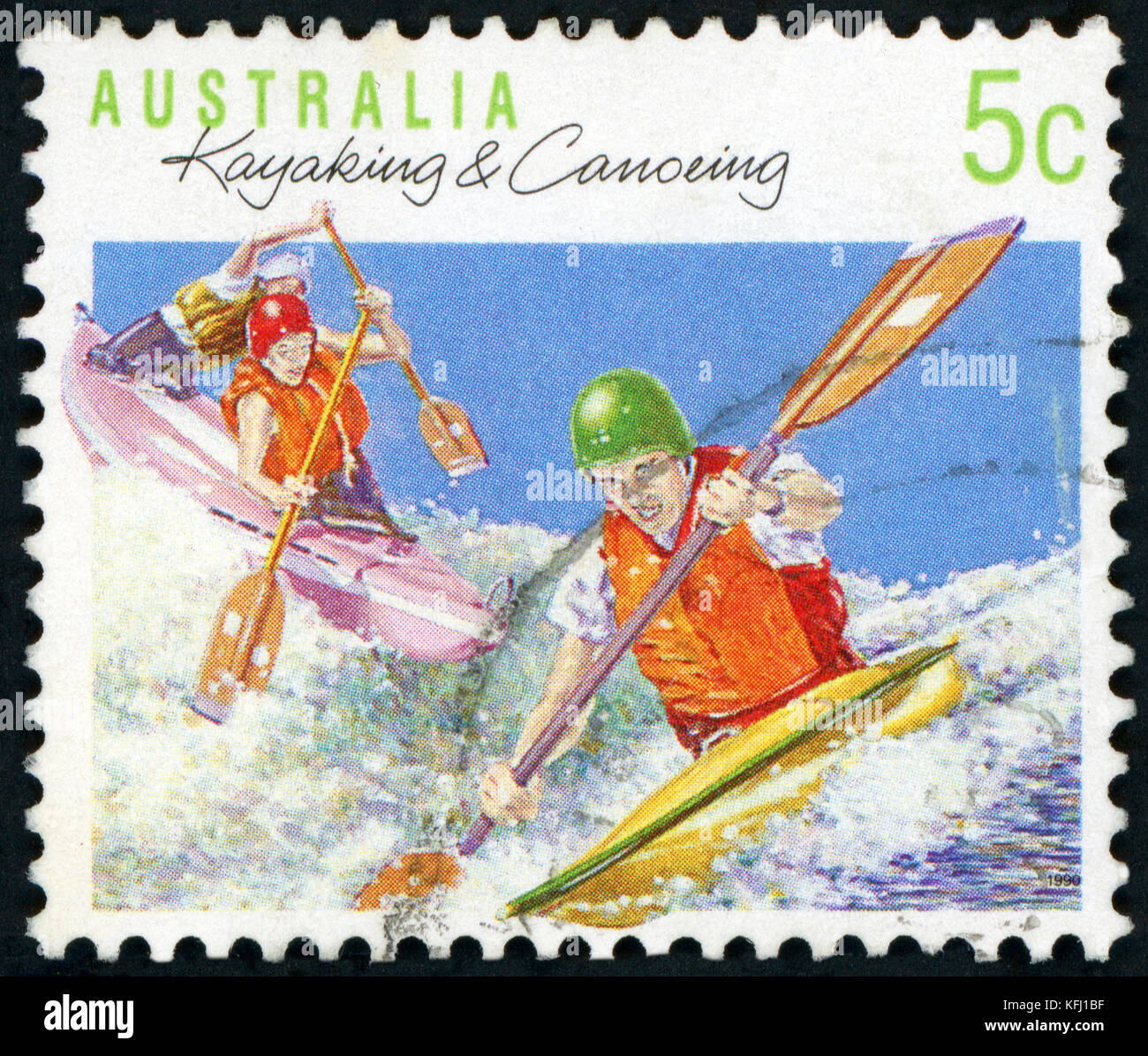 Postage stamp ( Australia - Kayaking&Canoing ) Stock Photo