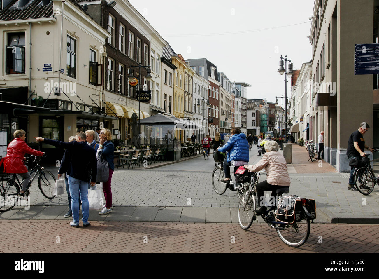 Pedestrians and cyclists in Kerkstraat,, 's Hertogensbosch Stock Photo