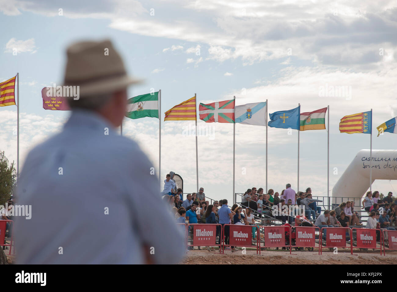 Flags of the spanish autonomous communities hires stock photography
