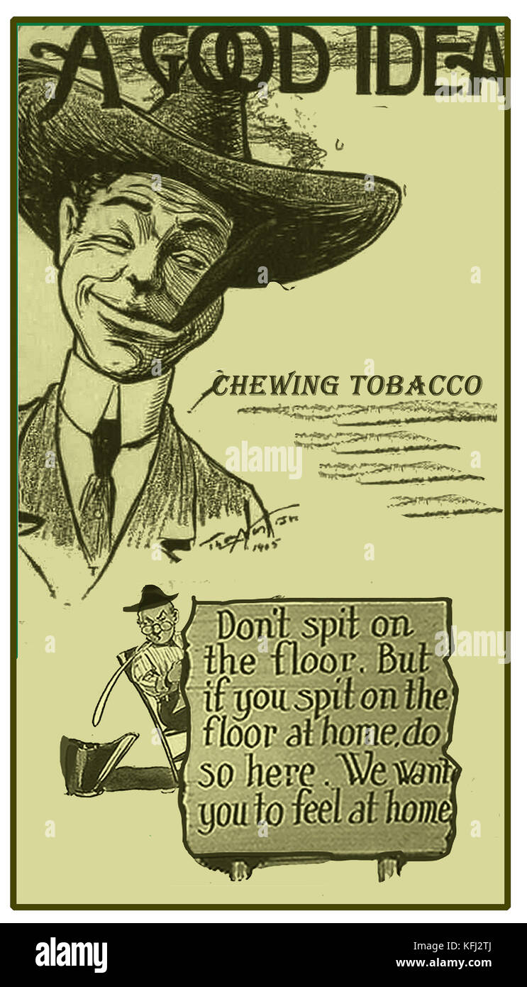 HISTORY OF TOBACCO - Chewing tobacco was popularised by US cowboys and residents of country towns who couldn't get regular supplies of conventional products (1905 image) Stock Photo